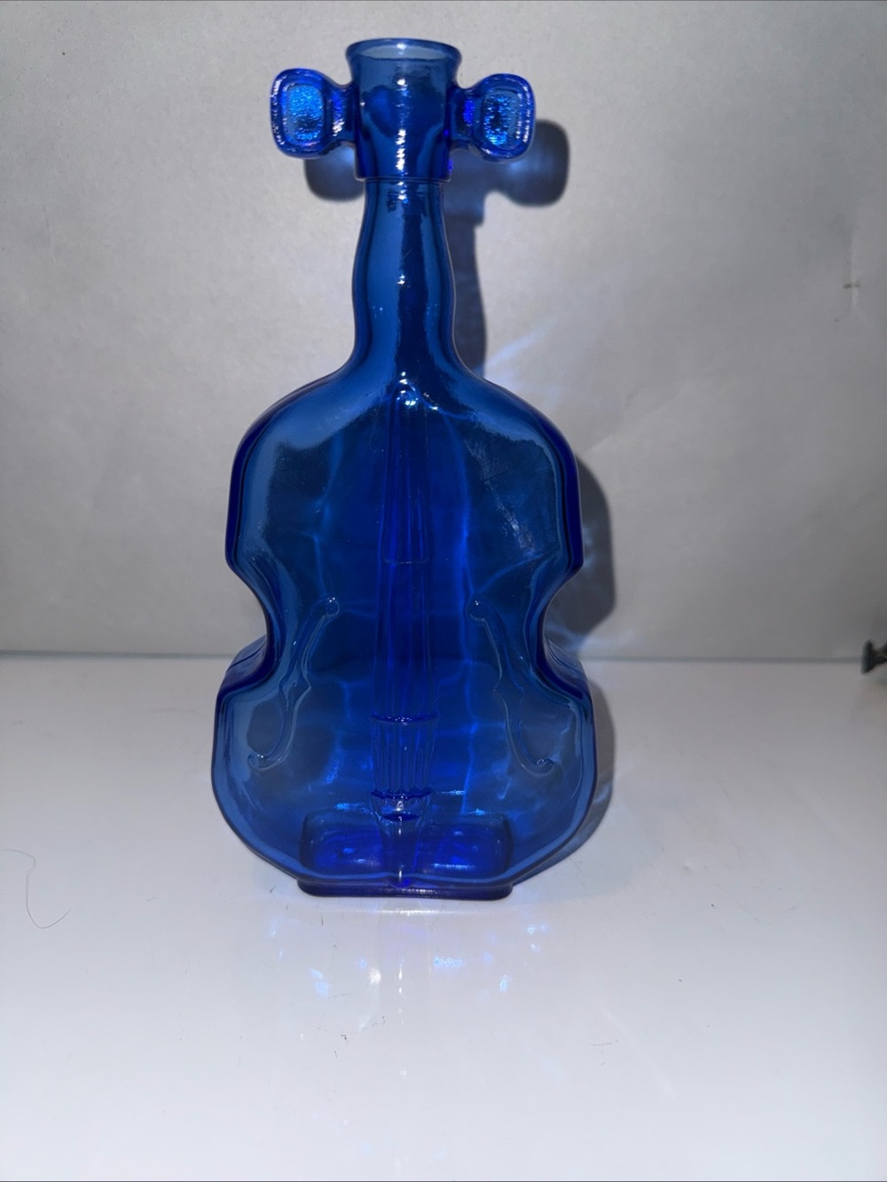 VINTAGE Cobalt Blue Glass 8" Cello Violin Fiddle Shaped Decanter Bottle